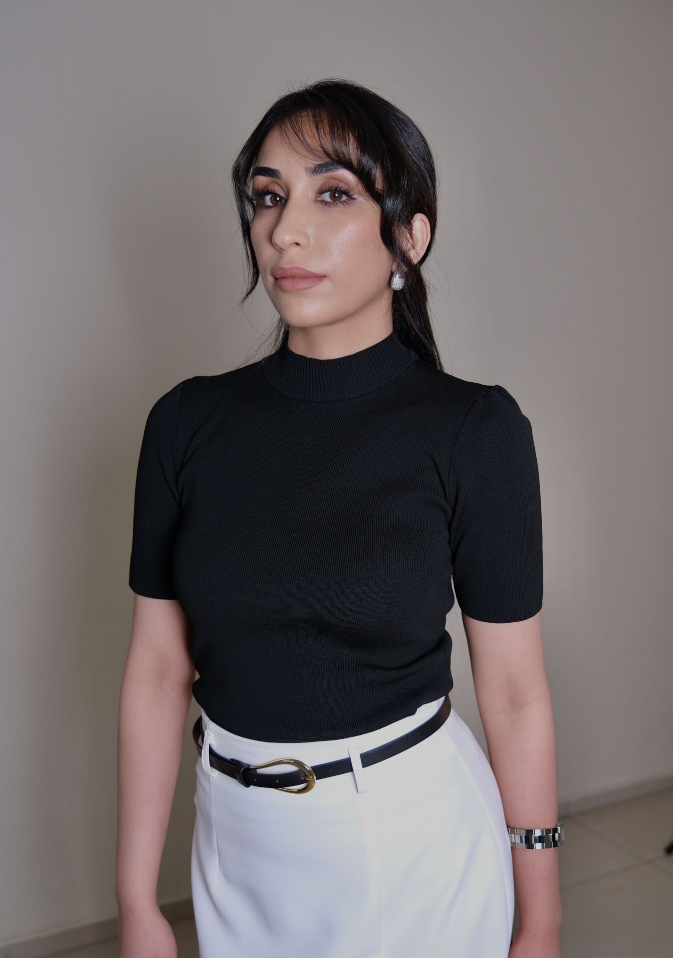 Siyah Balıkçı Yarım Kol Triko Bluz