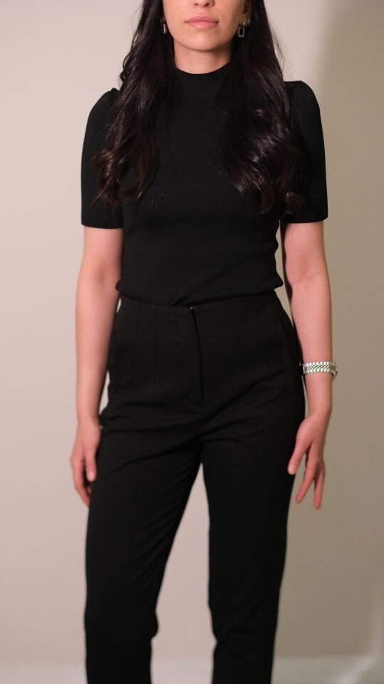 Siyah Balıkçı Yarım Kol Triko Bluz