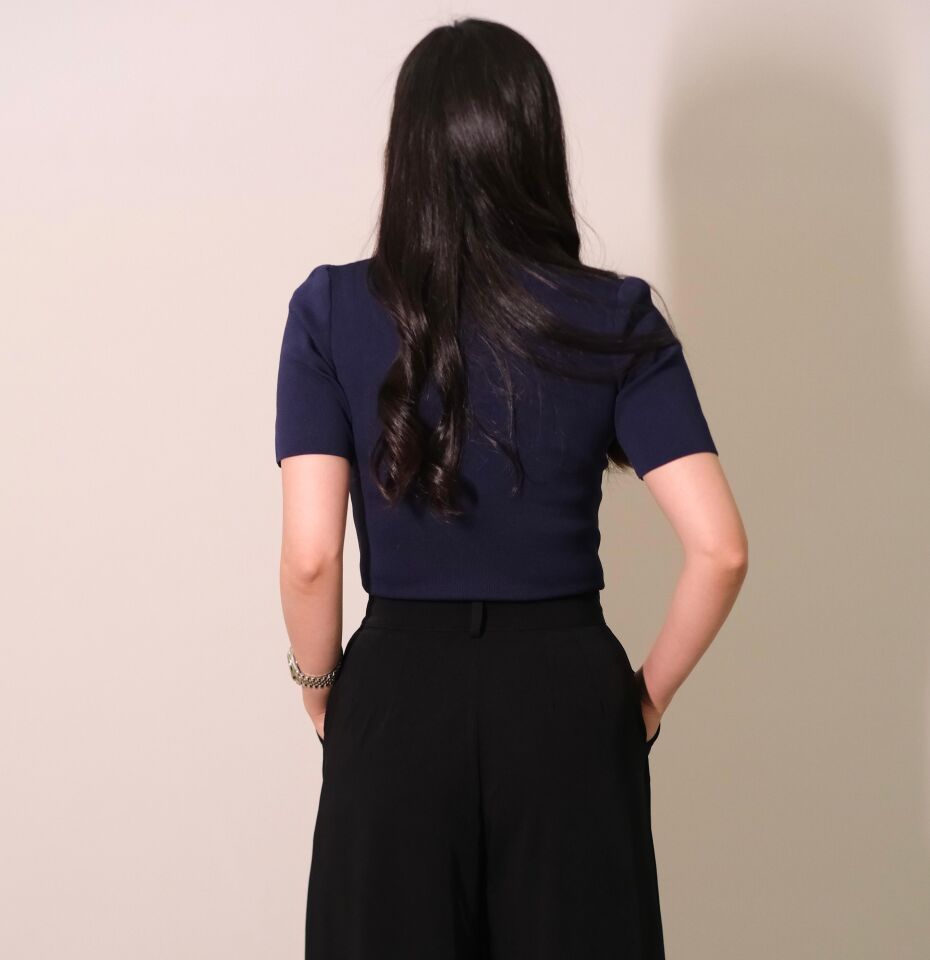 Lacivert Balıkçı Yarım Kol Triko Bluz