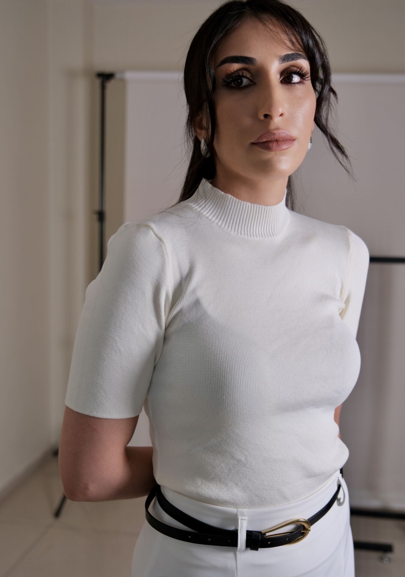 Krem Balıkçı Yarım Kol Triko Bluz