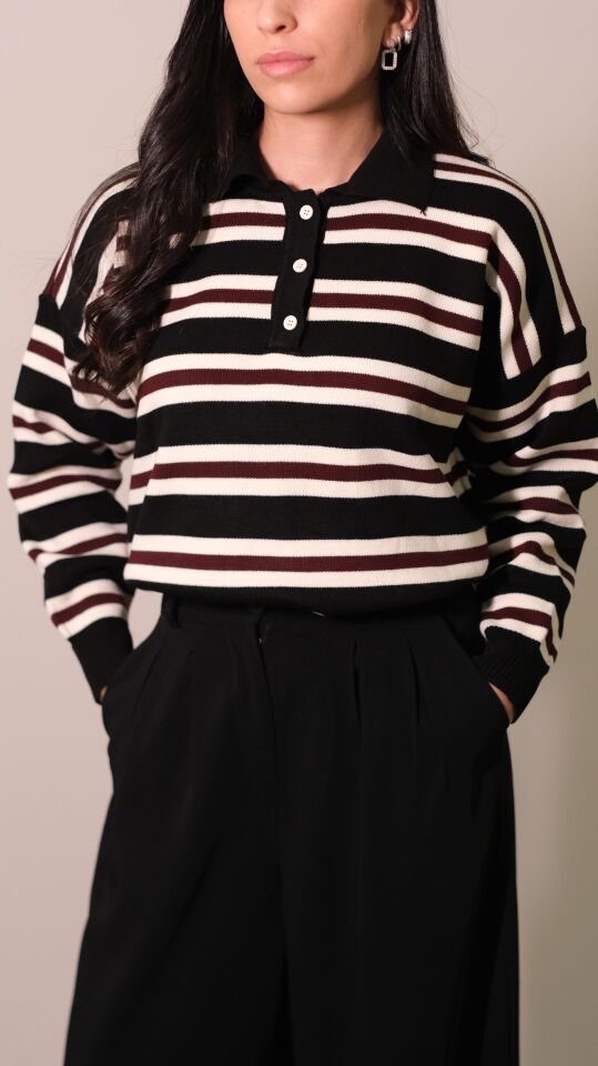 Siyah Çizgili Triko Kazak