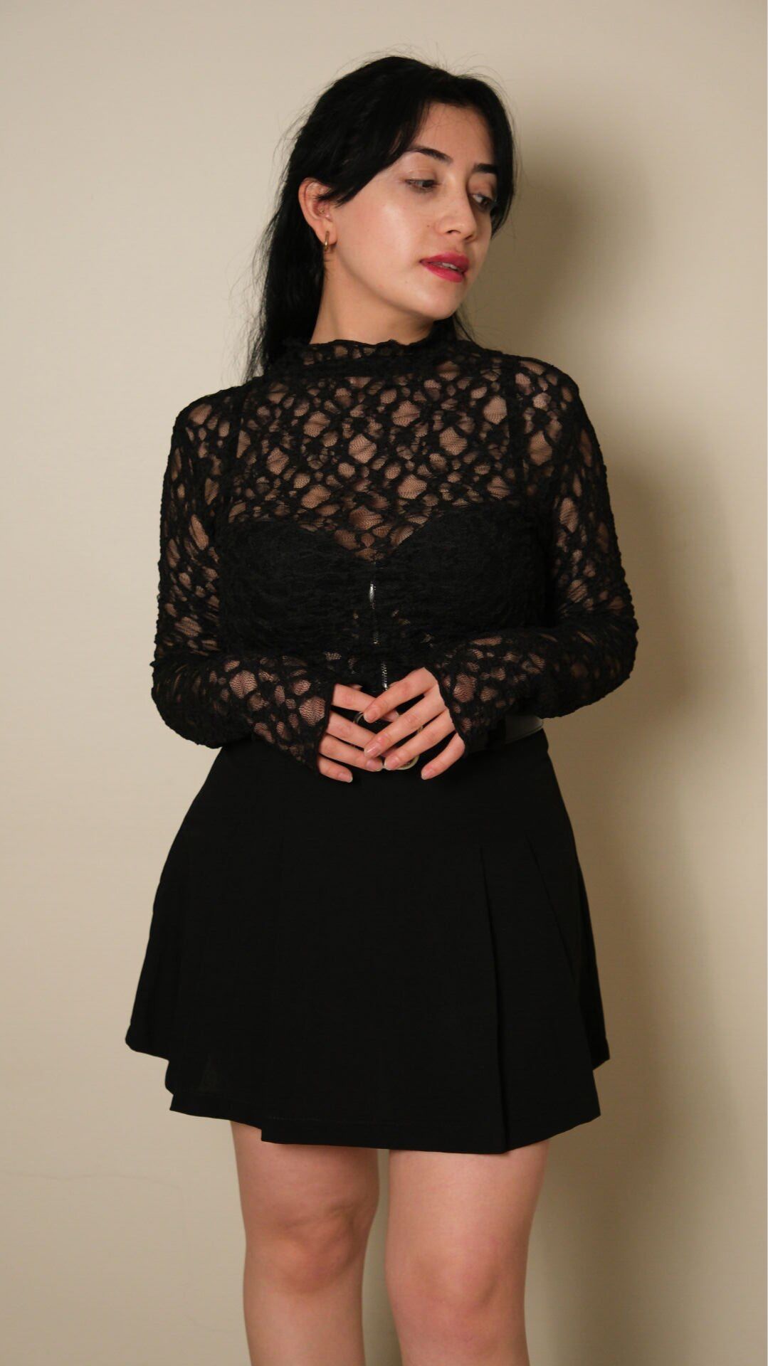 Siyah Transparan Dantel Bluz