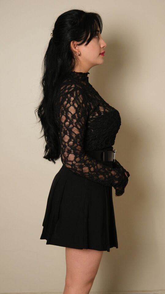 Siyah Transparan Dantel Bluz