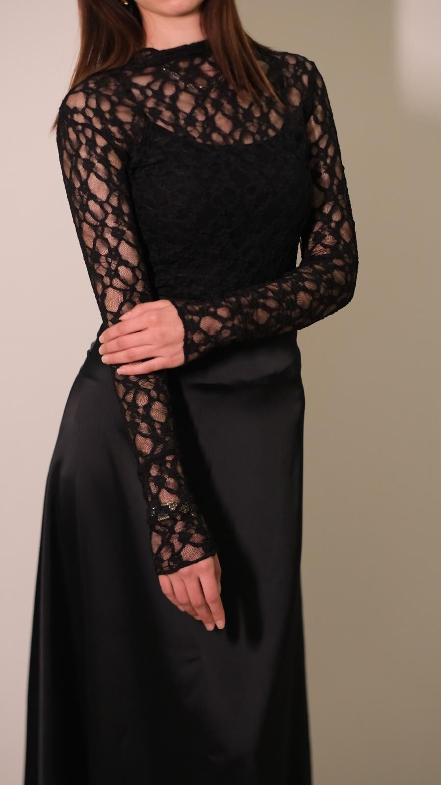 Siyah Transparan Dantel Bluz