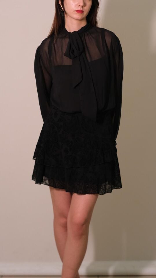 Siyah Üstü Şifon Mini Elbise
