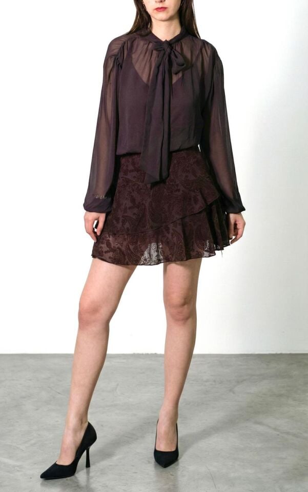 Kahve Üstü Şifon Mini Elbise