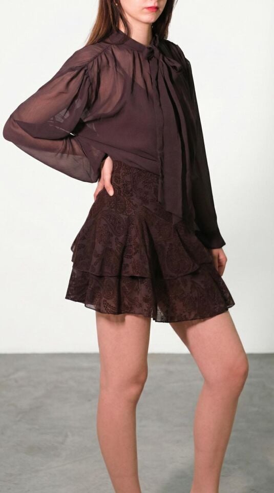 Kahve Üstü Şifon Mini Elbise