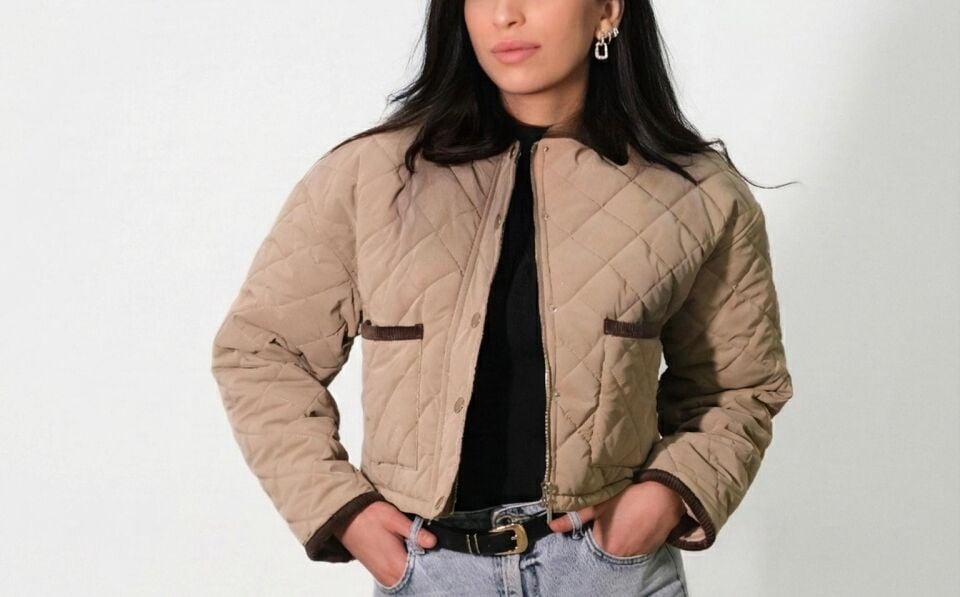 Yakası Fitilli Cep Detaylı Bej Mont Ceket