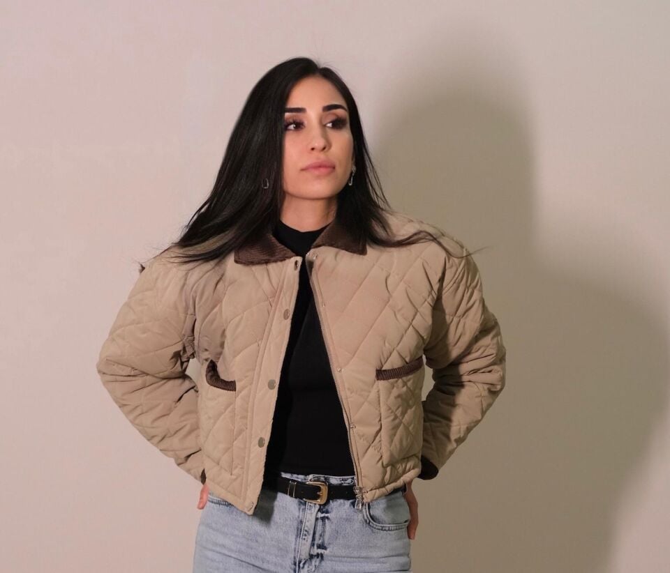 Yakası Fitilli Cep Detaylı Bej Mont Ceket