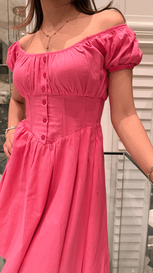 Beli Korseli Mini Pembe Elbise