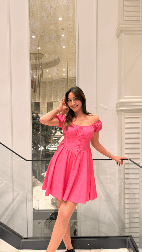 Beli Korseli Mini Pembe Elbise