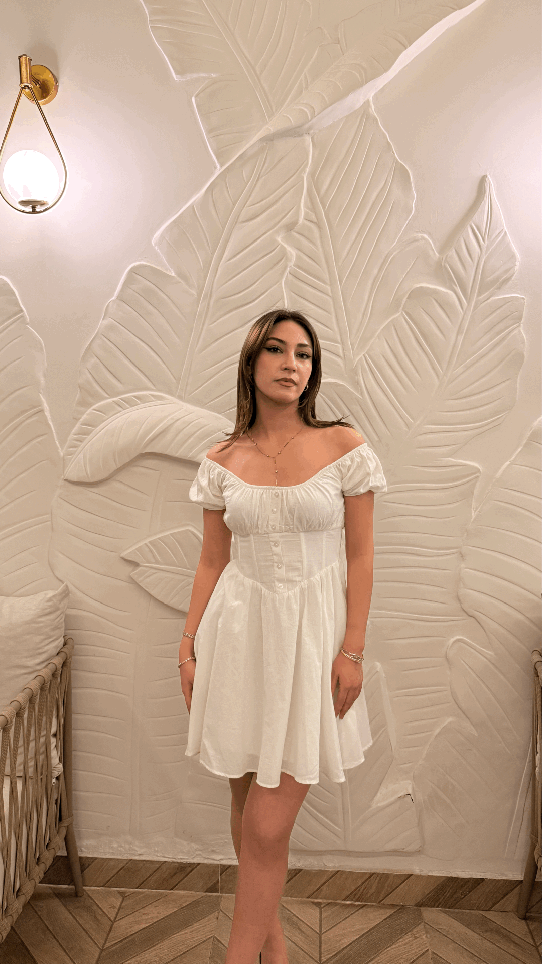 Beli Korseli Mini Beyaz Elbise