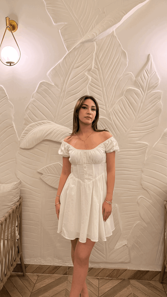 Beli Korseli Mini Beyaz Elbise
